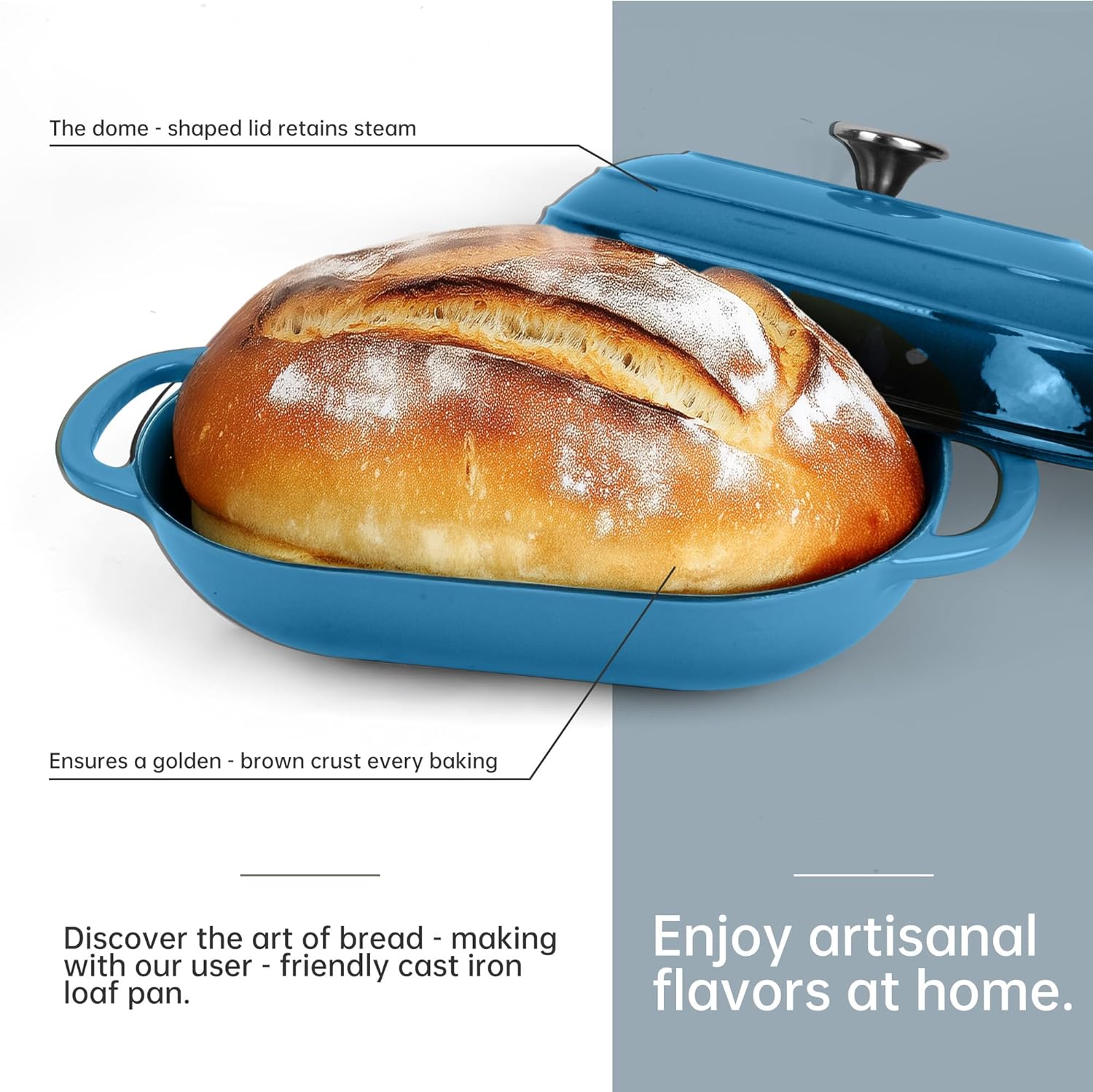 Premium Enameled Cast Iron Dutch Oven for Bread Baking | Non-Stick 5QT Oval Bread Oven with Lid | Perfect for Sourdough, Loaf, and Artisan Baking (Oval Blue, 5 QT) - Image 4