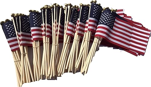 WINDSTRONG Lot of -100-4x6 Inch US American Hand Held Stick Flags Safety Ball Top Made in The USA