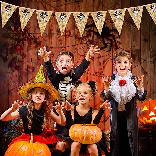 Miniatura 6 de Decoraciones de Halloween Jolly Roger de 49 pies con diseño de pirata y aventuras, banderines de cumpleaños, banderines de calavera preencordados
