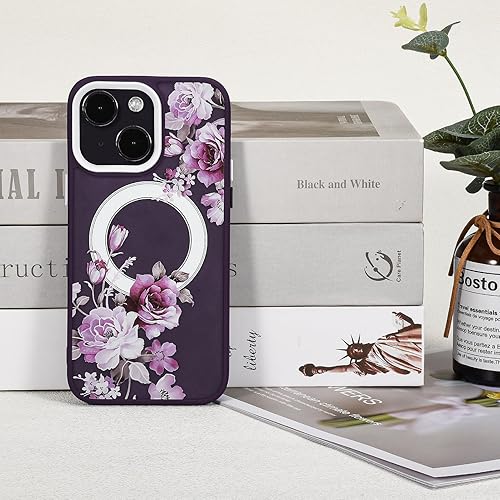 Miniatura 7 de Funda magnética mate translúcida compatible con iPhone 13 lujosa funda MagSafe a prueba de golpes cubierta trasera dura con bonito patrón de flores