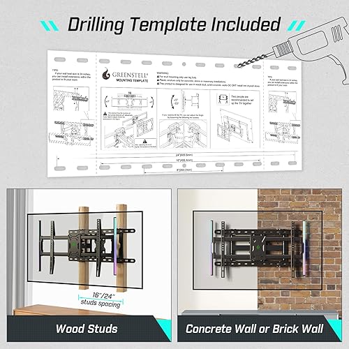 Miniatura 7 de Greenstell Soporte de TV con luces LED, soporte de pared de TV para televisores de 47 a 84 pulgadas, soporte de TV de movimiento completo con brazos