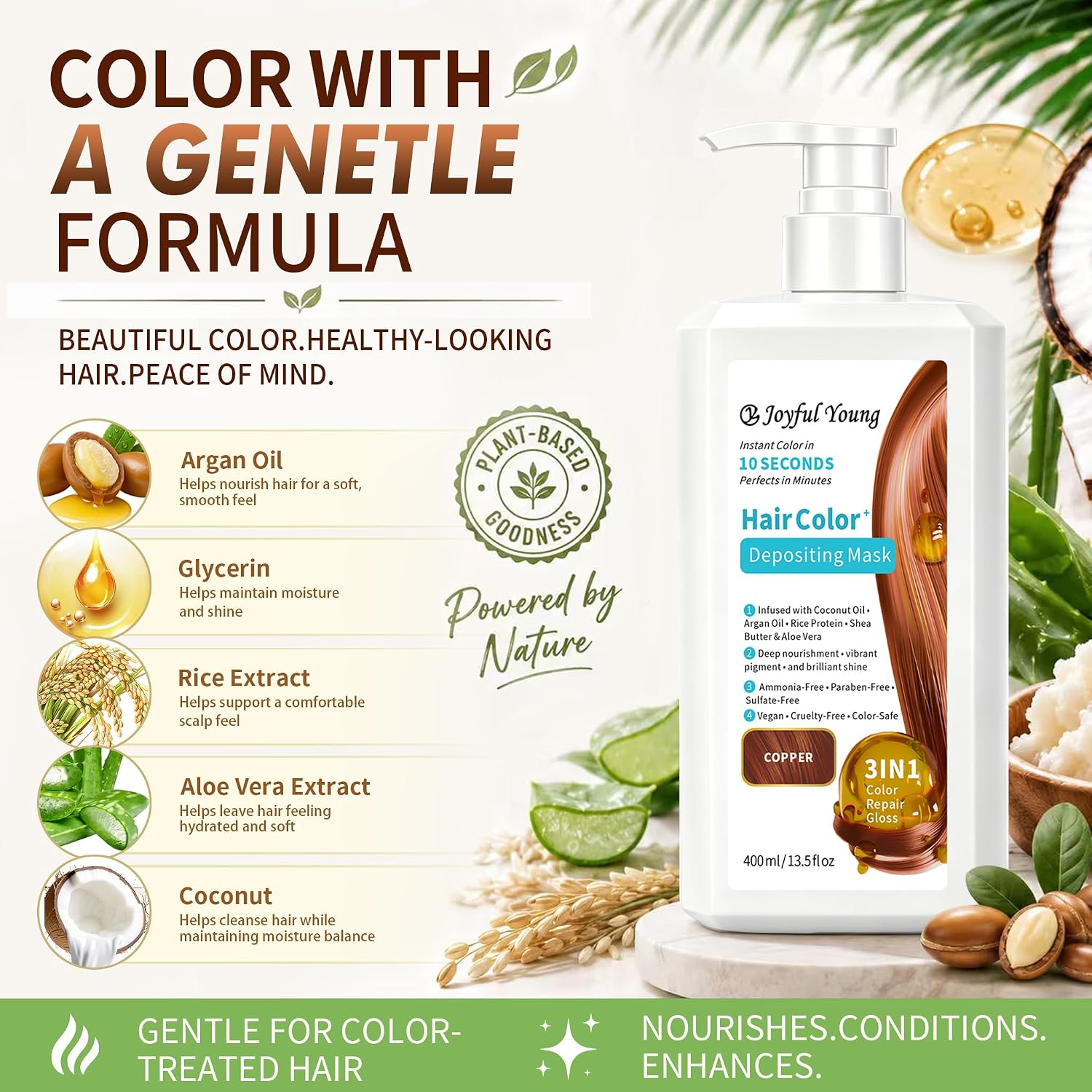 Joyful Young Copper Hair Color Depositing Mask, Semi Permanent Dye