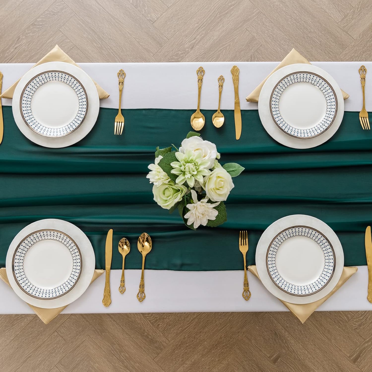 6Pack 9ft Christmas Chiffon Table Runner 14x108 Inch Sheer Romantic Table Runner for Wedding Birthday Party Bridal Shower Outdoor Decoration-Hunter