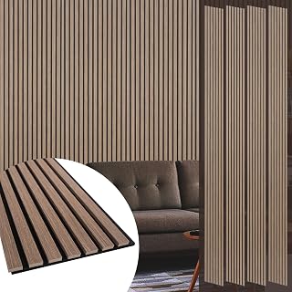 Yuzzy Dark Walnut Wood Slat Acoustic Panels - 9ft Sound Absorbing Wall Panels 4-Pack for Home Office Studio Decor