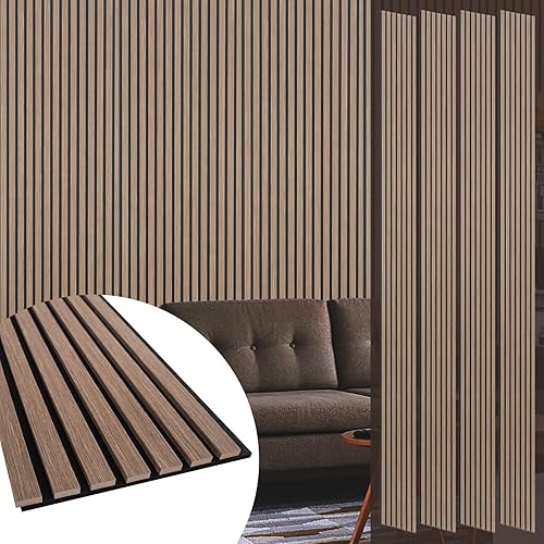 Yuzzy Paneles de madera para pared, paneles acústicos de listones de madera de nogal oscuro de 9 pies, 4 unidades, paneles de pared modernos que