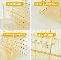 Vista 3 de Desk Organizers and Accessories, 5-Tier Paper Letter Tray Organizer with File Holder, Desktop Organizer for Office Supplies (Gold)
