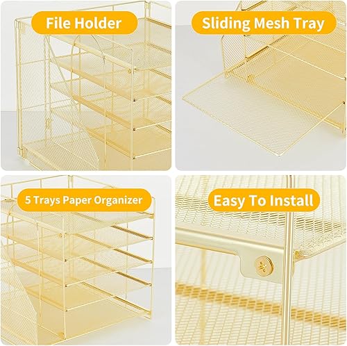 Miniatura 10 de Organizadores y accesorios de escritorio, sistema de referencia de 5 niveles con soporte para archivos, suministros de oficina para mujeres,