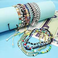 Vista 2 de 18 Pcs Boho Surfer Beach Bracelet Ankle Adjustable Beaded Anklets, Handmade Hippie Braided Bracelets Waterproof, String Rope Ankle Bracelets for Men