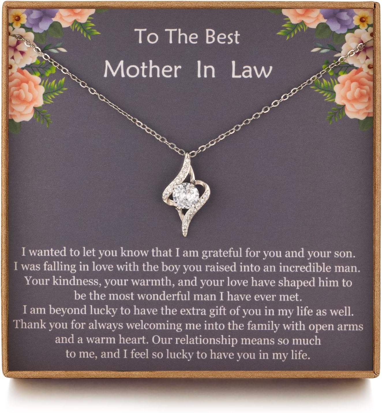 Mother in Law Gifts from Daughter in Law, Sterling Silver CZ Necklace for Mother In Law, Mom Gifts, Mother's Day Christmas Jewelry