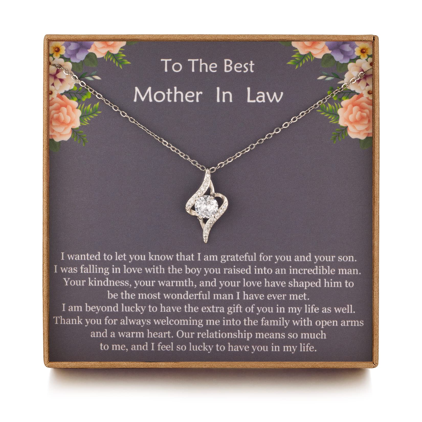Mother in Law Gifts from Daughter in Law, Sterling Silver CZ Necklace for Mother In Law, Mom Gifts, Mother's Day Christmas Jewelry