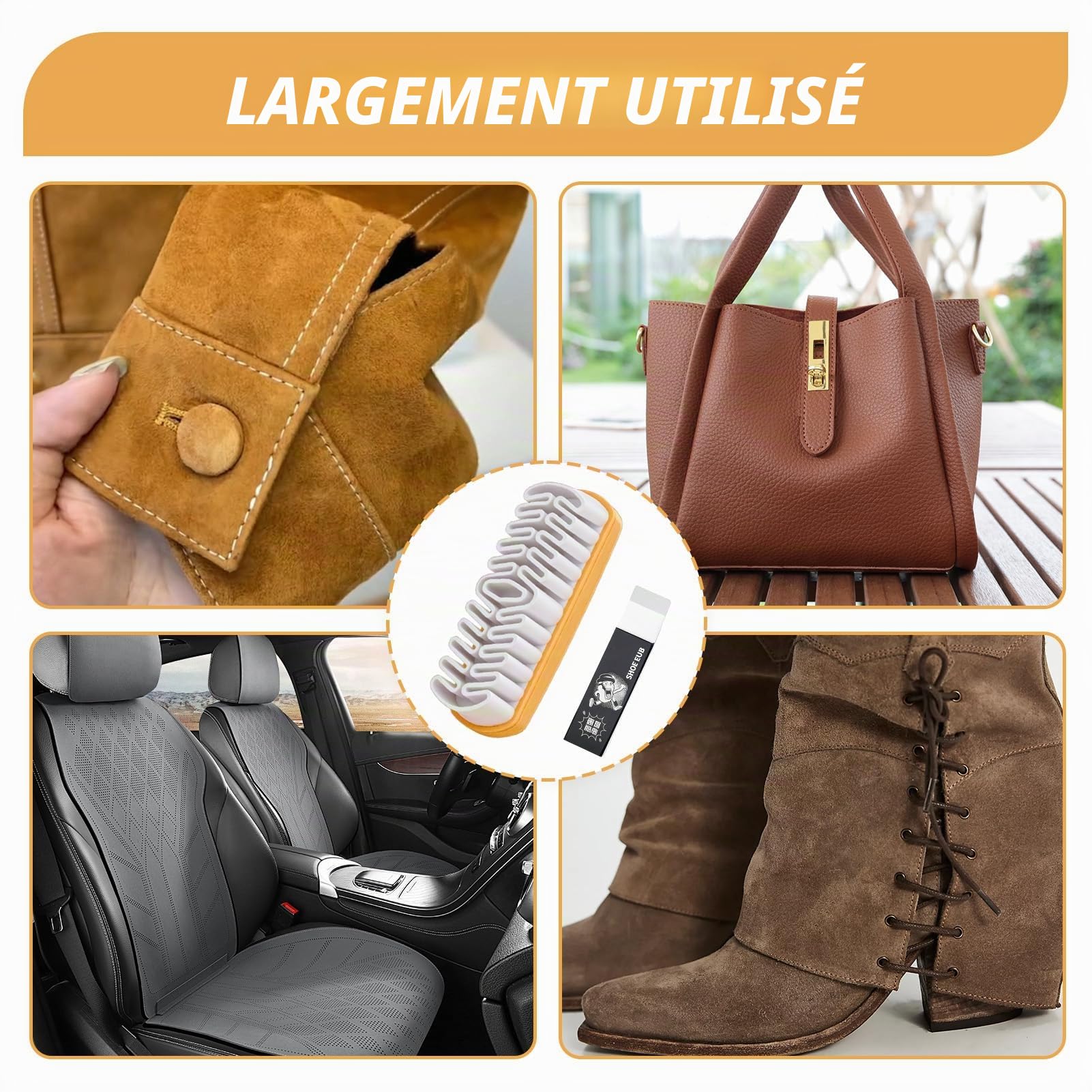 Kit de brosse de chaussures en daim Comprend une brosse et une gomme, kit de nettoyage en daim dépoli multifonctionnel pour l'entretien du cuir, brosse multifonctionnelle dépoli gomme daim chaussure