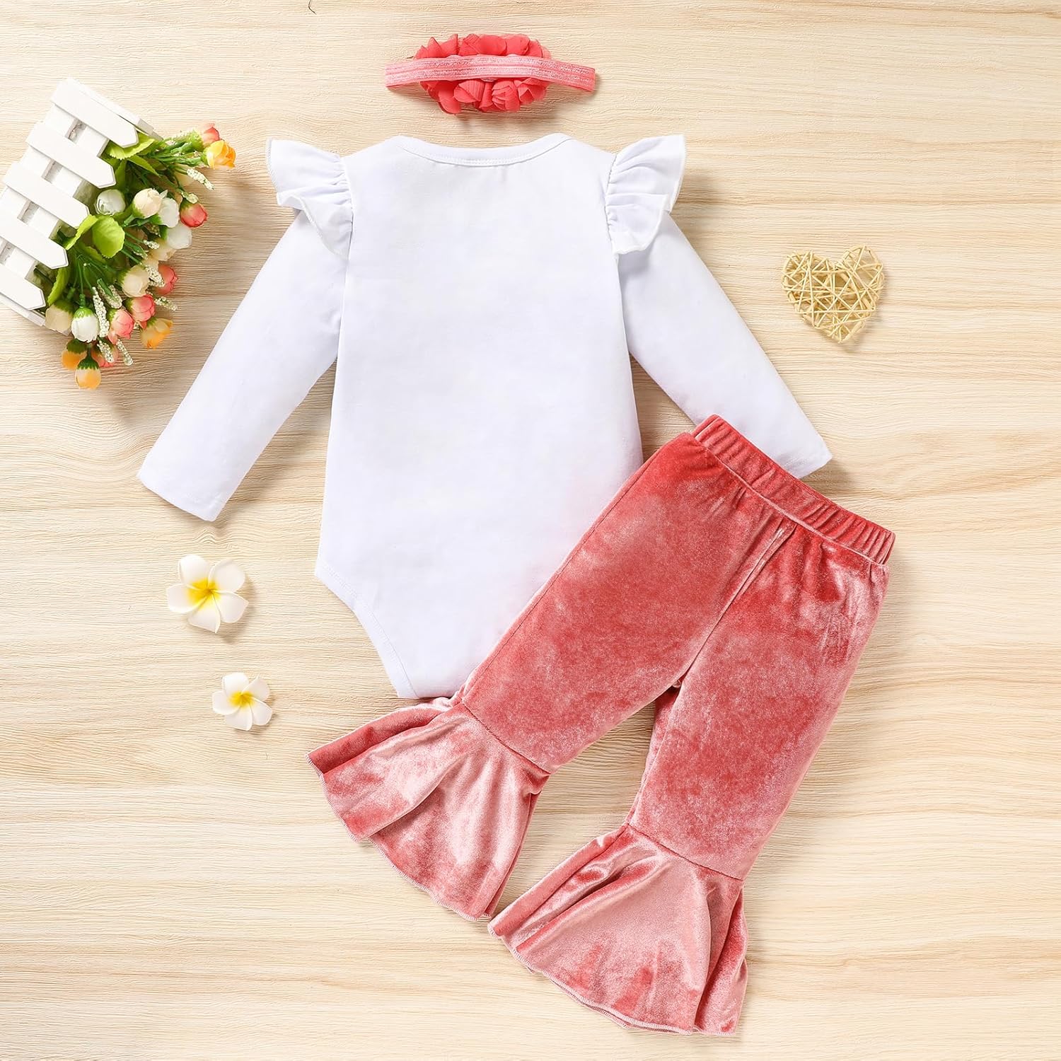 Viworld Baby Girl Birthday Clothes Snowflake First One Romper+Velvet Flared Pants-Hairband 3Pcs Cake Smash Outfits - Image 4