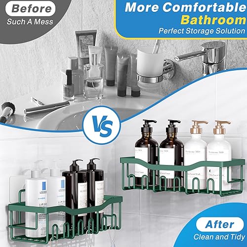 Miniatura 4 de EUDELE Paquete de 2 organizadores de ducha adhesivos para decoración del hogar y almacenamiento de cocina, sin taladrar, organizador de estante de