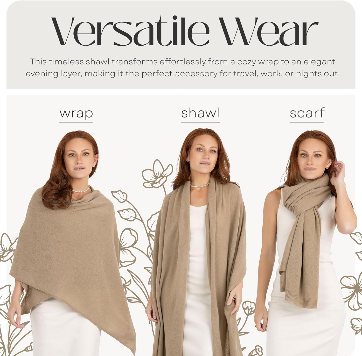 Velanio Cashmere 100% Cashmere Knitted Wrap Pashmina Shawl Extra Large Scarf Stole for Women Travel - Image 3