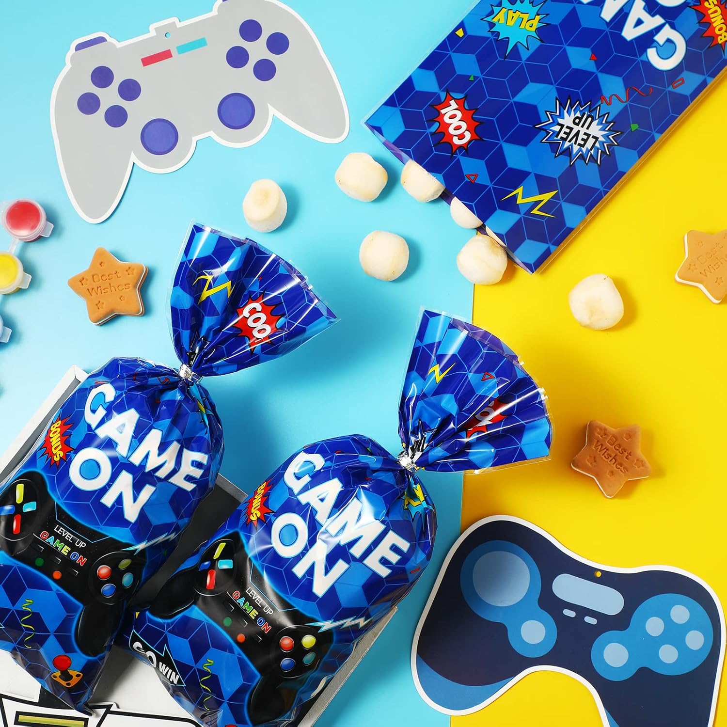 Pajean 100pcs Video Game Plastic Loot Bags Game on Favor Goody Candy Treat Bags for Themed Birthday Party(Blue) - Image 4