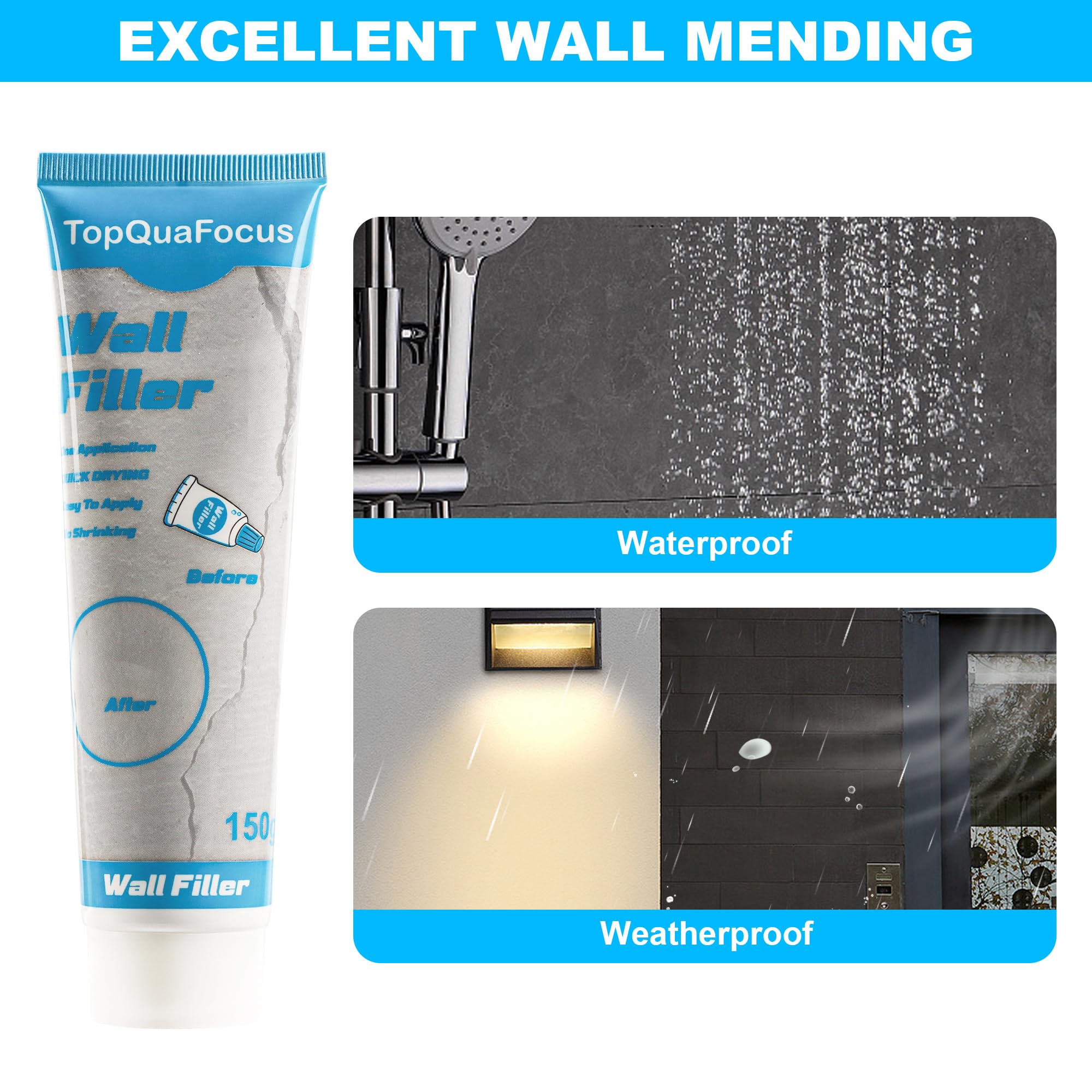 TopQuaFocus Wall Repair Kit - Premium Plaster Filler for Holes, Green, 150g - Image 4