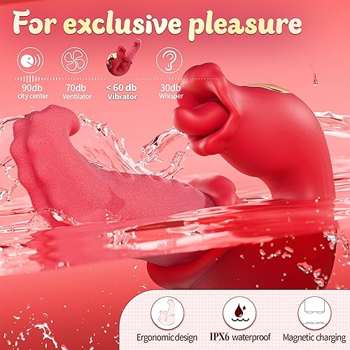 Miniatura 5 de Vibrador de Juguetes Sexuales, Juguetes para Adultos para Mujeres, Vibradores de Empuje, Consolador Rose, Juguete Sexual con 10 Modos de Lamer y
