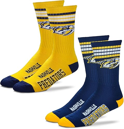 For Bare Feet Calcetines NHL para hombre (paquete de 2) - 4 rayas Deuce Crew - Nashville Predators, M (5-10), Color del equipo