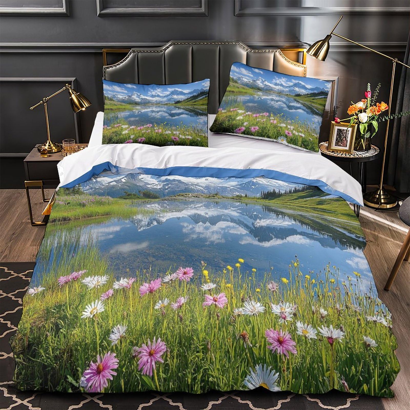 Housse de Couette Microfibre Luxe Paysage Montagne 3D Super King