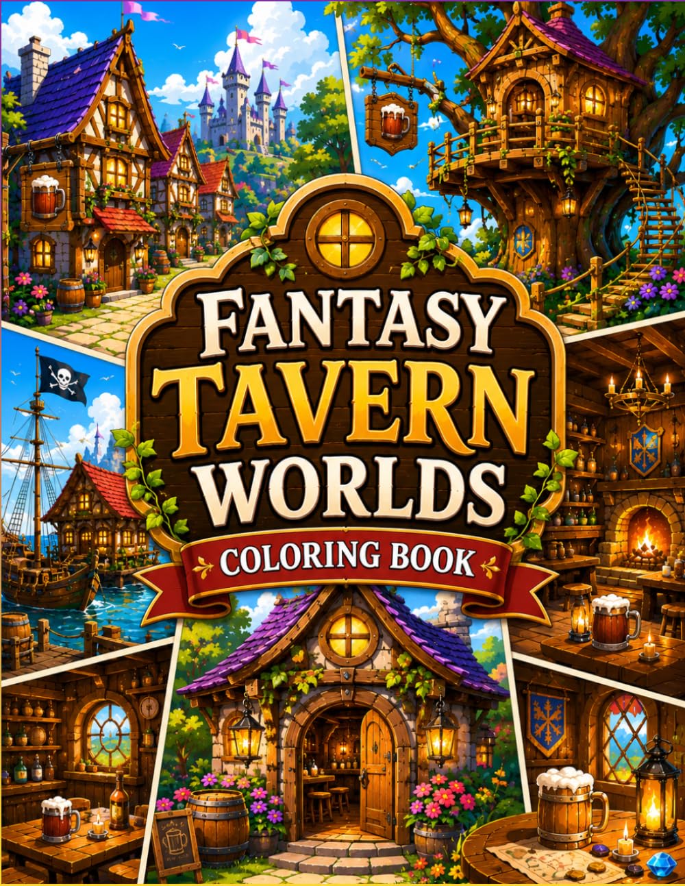 Fantasy Tavern Worlds Coloring Book: Cozy Inns, Medieval Pubs, Magical Villages and Enchanted Tavern Interiors