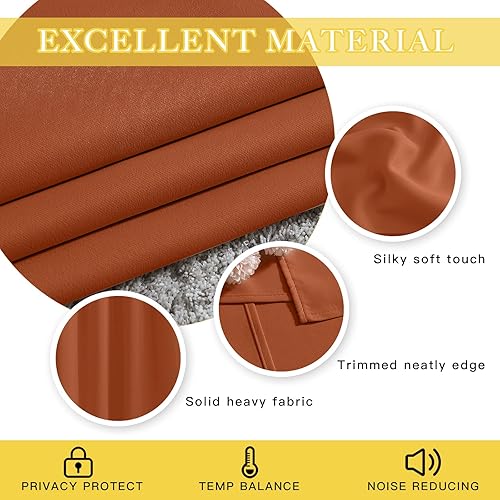 Miniatura 4 de NICETOWN Cortina opaca naranja quemada para dormitorio, 63 pulgadas de largo, con ojales en la parte superior, oscurecimiento de la habitación,