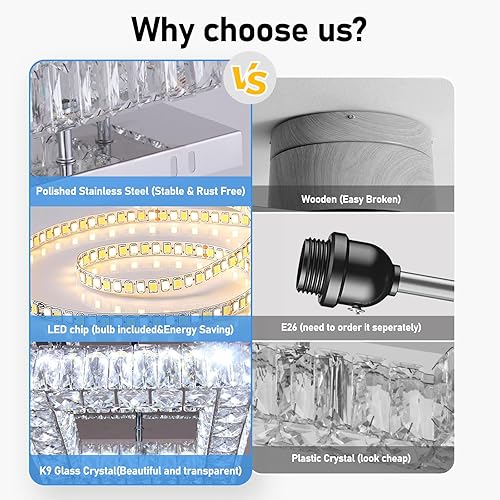 Miniatura 2 de YPQXYHDA Mini candelabros de cristal modernos cuadrados empotrados lámpara LED para pasillo, cocina, vestíbulo, comedor, diámetro 9.8 pulgadas, 18 W