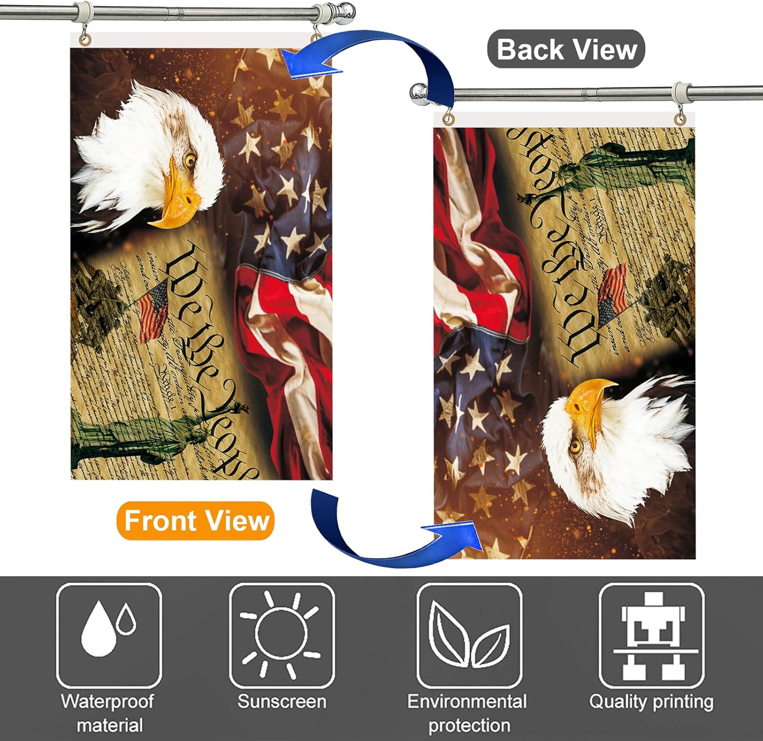Statue of Liberty Double Sided Rustic Constitution Flag, 3x5 Ft, 3Ply Vintage American Bald Eagle Flags For Outdoor, 4th Of July Patriotic Memorial Independence Banner