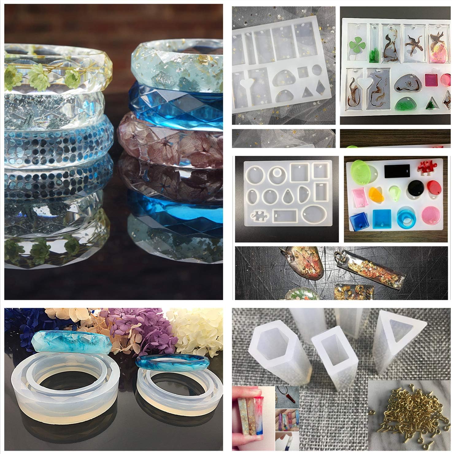 250ml UV Epoxy Resin + 13 Color Pigments + 12 Glitters & Sequins + 9 Silicone Molds + 17 Open Back Bezels + 2 Tapes + 100 Eyelets + Portable UV Lamp + Tweezers, Jewelry Making Kit Pendants Bracelets