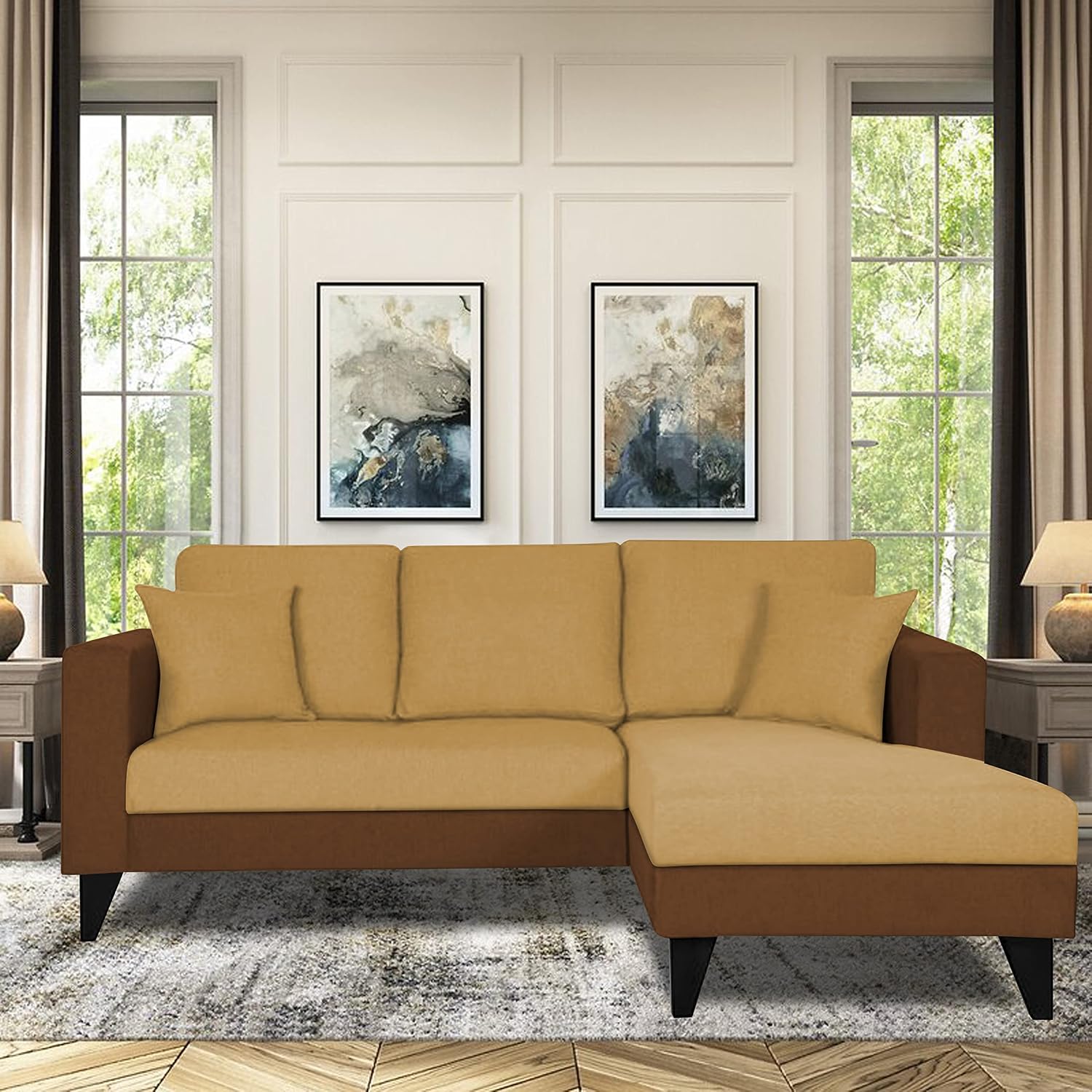 Adorn India Martin L Shape 4 Seater Sofa Set Two Tone (Right Hand Side) (Brown & Beige) (3 Year Warranty) - Review, Price and Buying Guide
