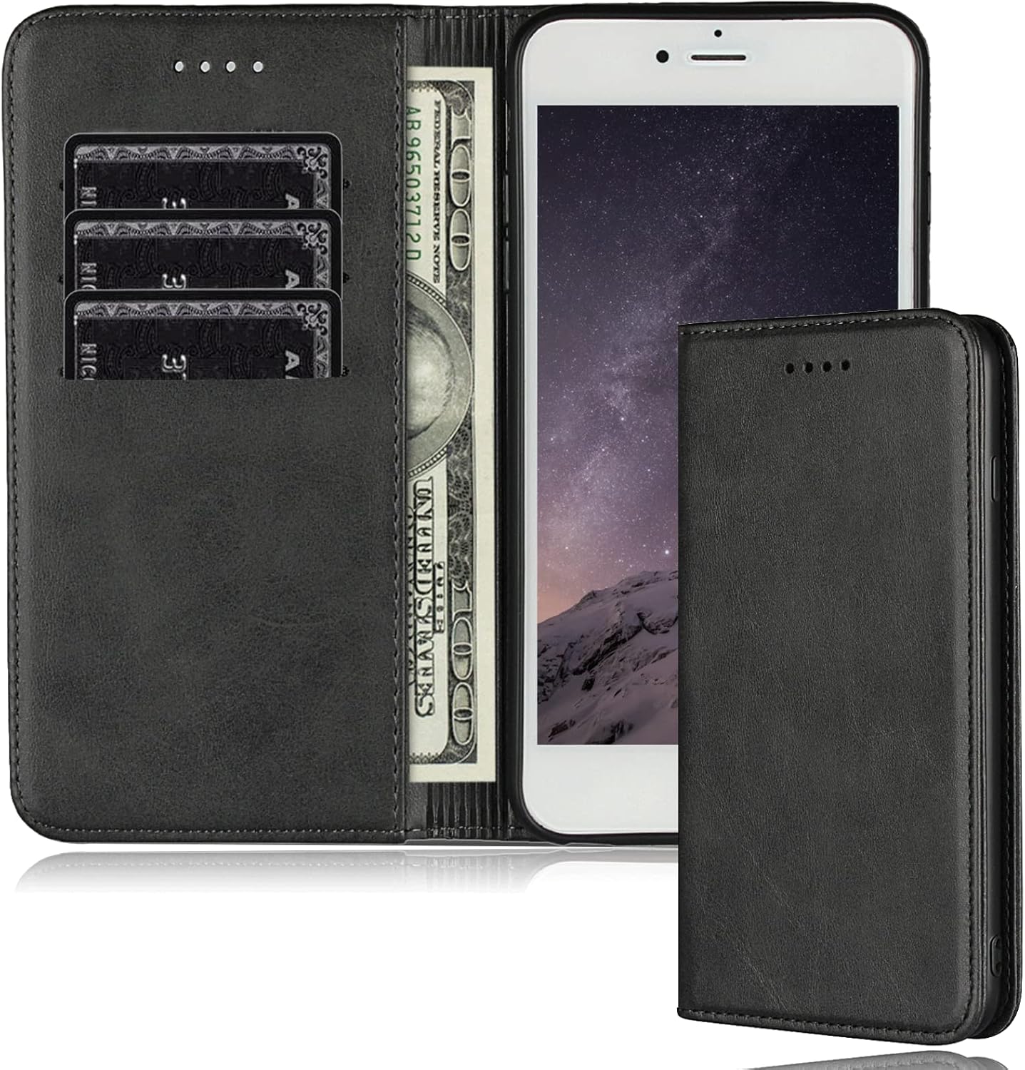 iPhone 7 Plus Wallet Case / iPhone 8 Plus Case with Card Holder Slot FROLAN Premium PU Leather Strong Magnetic Flip Folio Kickstand Drop Protection Shockproof Cover for iPhone 7 Plus / 8 Plus 5.5 inch (Black)