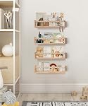 birola Nursery Book Shelves Set of 4,Wood Floating Nursery Shelves for Wall,Wall Bookshelves for Kids(Set of 4 Natural)