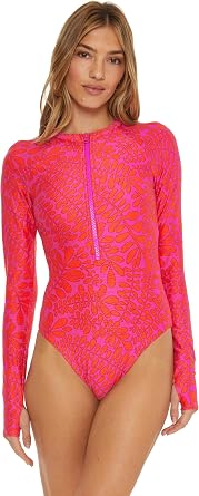 Trina Turk Womens Trellis Paddle One Piece Swimsuit, Rash Guard, Uv Protection, Zip Front, Long Sleeve, Bathing Suits for Women