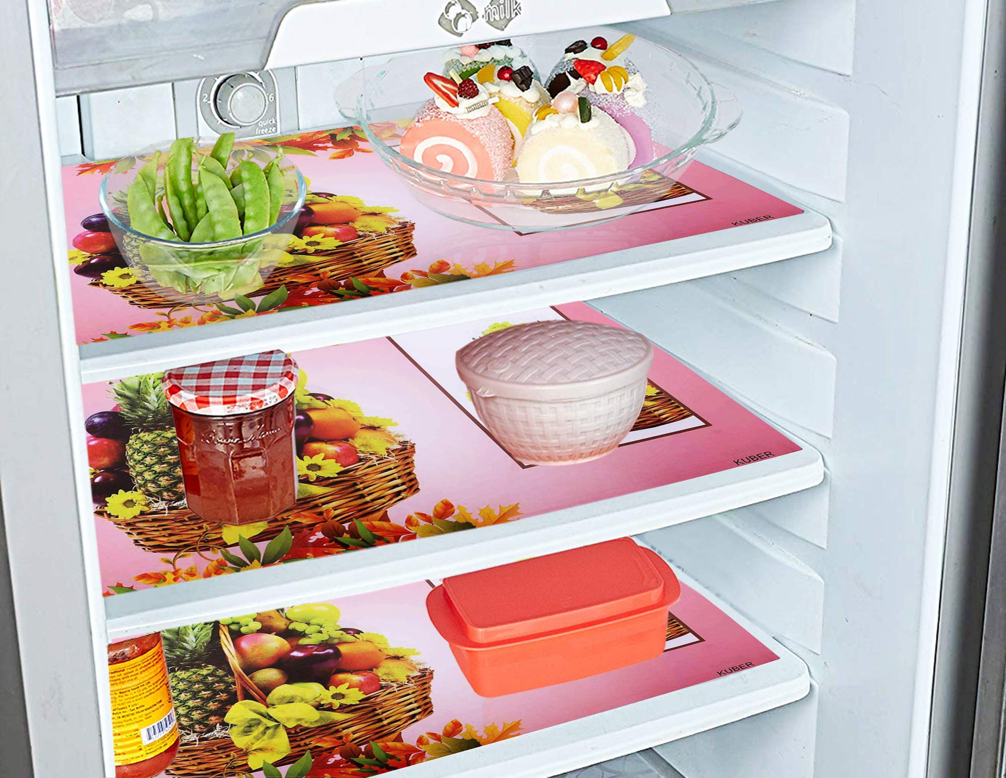 Kuber Industries Basket Design 6 Pieces PVC Refrigerator/Fridge Multipurpose Drawer Mat Set(Pink)-CTKTC32693