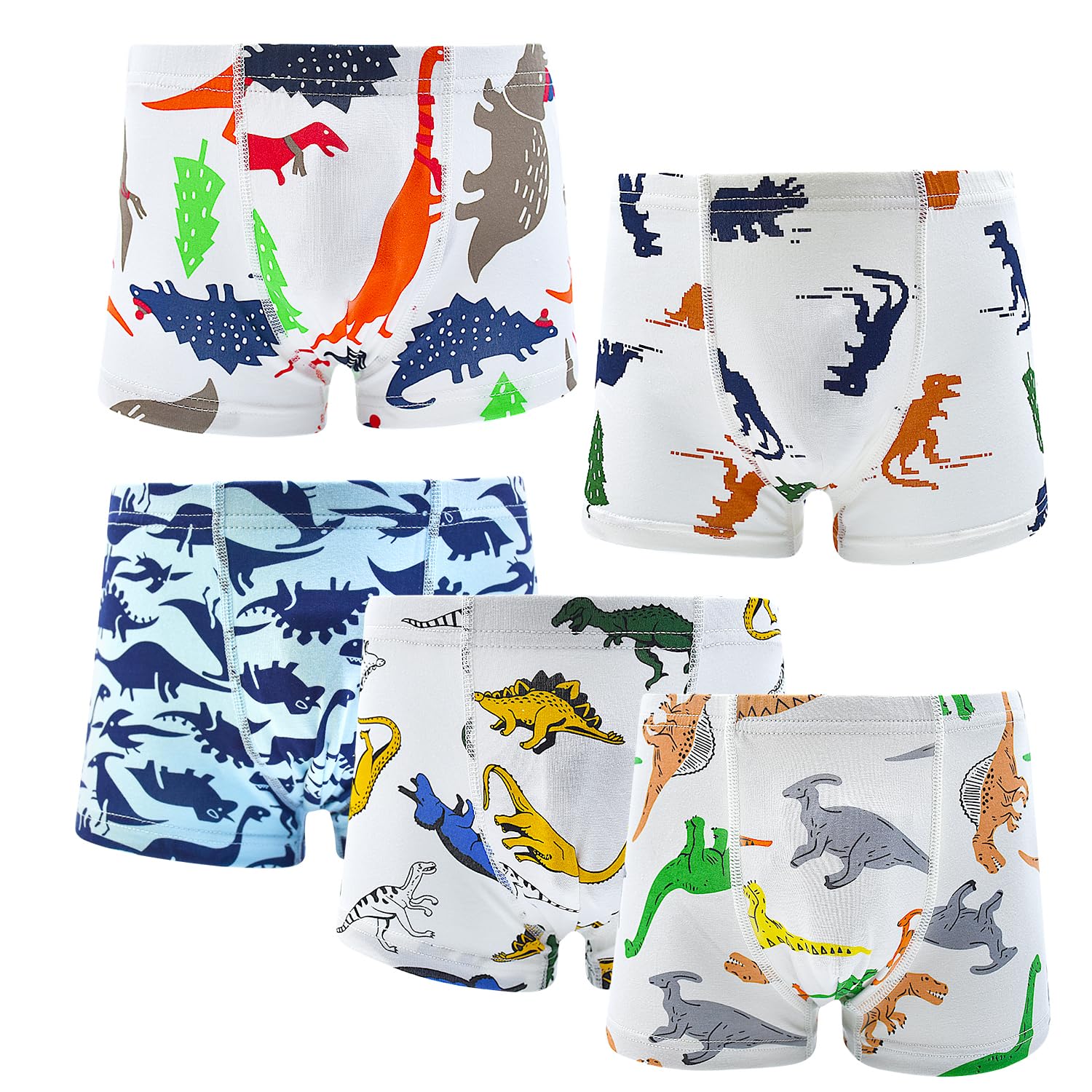 Boys Underwear 5 Pack Toddler Boxer Briefs Soft Breathable Kids 2-8 Years Shorts Boxer Dinosaur Animals Set