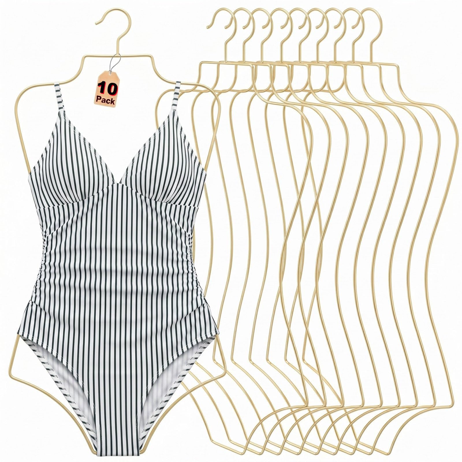 Synhozz Swimsuit Hanger Wire Body Shape Display Hangers Metal Lingerie Hangers Bikini Swimwear Closet Storage Organizer Hangers Suitable for Clothes Coat Sports Bra Dresses（Gold，10Pack）