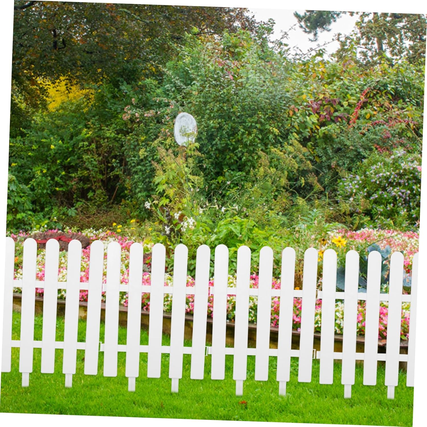 POPETPOP 4pcs White Picket Fence Garden Edging Decorative Plastic Border for Flower Beds and Landscaping Easy to Install Suitable for Yard and Patio