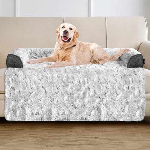 Calming Dog Bed for Couch with Cozy Raised Edge, 45x37 Inch, Grey
