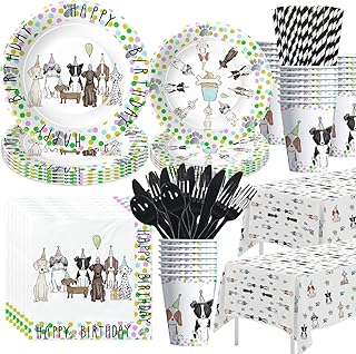 Xigejob Puppy Dog Birthday Party Supplies, Dog Party Decorations Tableware, Paper Plate, Cup, Napkin, Tablecloth, Cutlery, Straw, Puppy Dog Theme Birthday Baby Shower Decorations Dinnerware | Serve 24