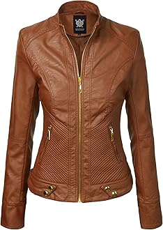 Women's Faux Leather Moto Biker Jacket Coat with Removable or Non-Removable Hood