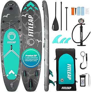 Fitleap Premium Stand Up Paddle Board aufblasbar - SUP Board Set mit Hochdruckpumpe, verstellbarem Paddel und Rucksack - Ideal für Anfänger und Profis - Perfekt für Yoga, Surfen und Wassersport