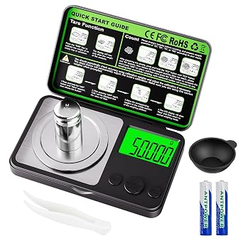 Wigearss Digital Milligram Scale 50g x 0.001g, Mini Precision Scale with Tare weight Function,Calibration Weight & Backlit LCD Display, Pocket Micro Scale for Weighing Powder, Gold, Jewelry, Mini Food