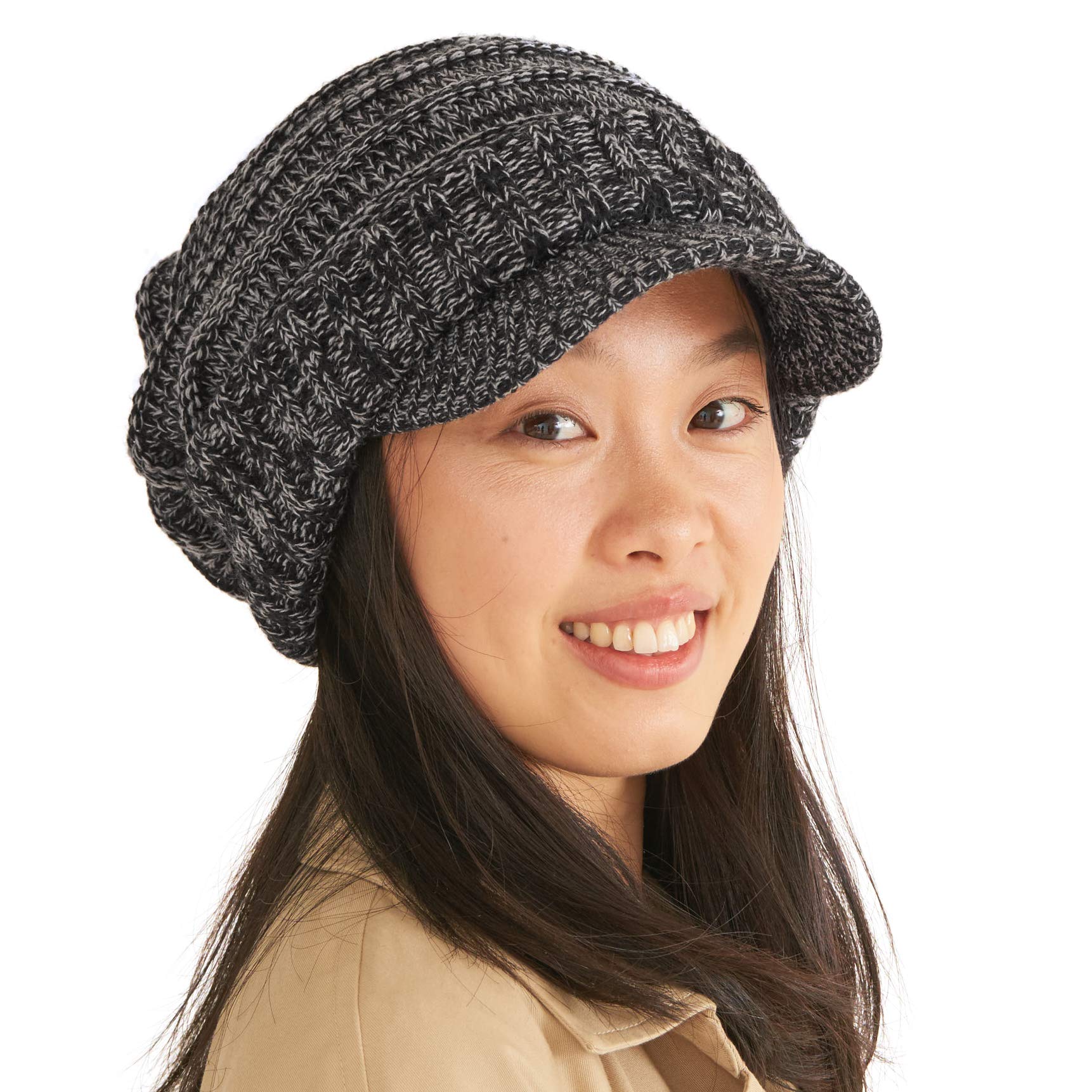 Charm Men's Mix Black Slouchy Beanie Brim Hat - Slouch Cap Wo Warm Slouchy Brim Cable Knit With Brimmed Visor