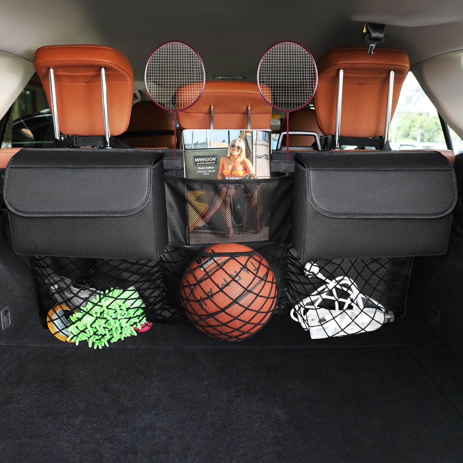 Deluxe Trunk Organizer for Car Small SUV, Backseat Hanging Trunk Organizer, Waterproof Collapsible Car Storage Bag with 6 Pockets, Reinforced No-Sag Design (Black)