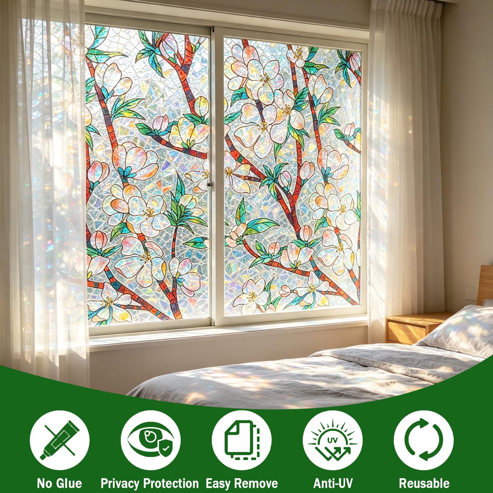 Pellicola Statica per Finestre 50 x 700 cm Pellicola Privacy Finestre 3D Arcobaleno Decorativa Autoadesiva, Anti-Uv e Controllo Del Calore per Casa, Cucina e Ufficio, R