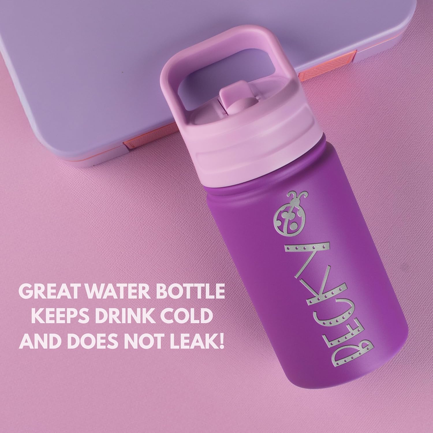 Personalized Kids Water Bottle with Name & Icon - Custom Kids Water Bottle, 12 oz with Leakproof Straw Lid - Back to School, Christmas & Birthday Gift for Boys & Girls, Purple