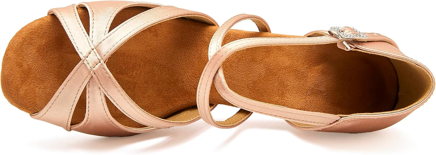 Women's Latin Dance Shoes Female's Ballroom Salsa Dance Shoes with 2.5" Heel(A-Style Nude Size 9.5) - Image 4