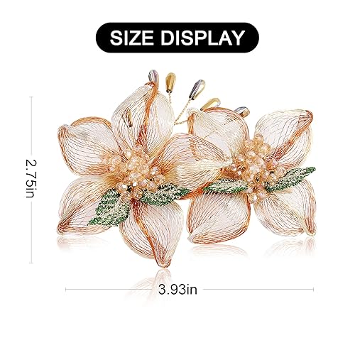 Miniatura 3 de Pasadores para el cabello, pinzas de alambre de cobre con flores de cristal, pasadores de diseño de alto nivel tejidos a mano de 3.93 pulgadas