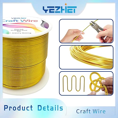Miniatura 4 de YEZHET Alambre para manualidades (calibre 16 (0.051 in), dorado), alambre de aluminio suave y de color de 155 pies para envoltura de metal,