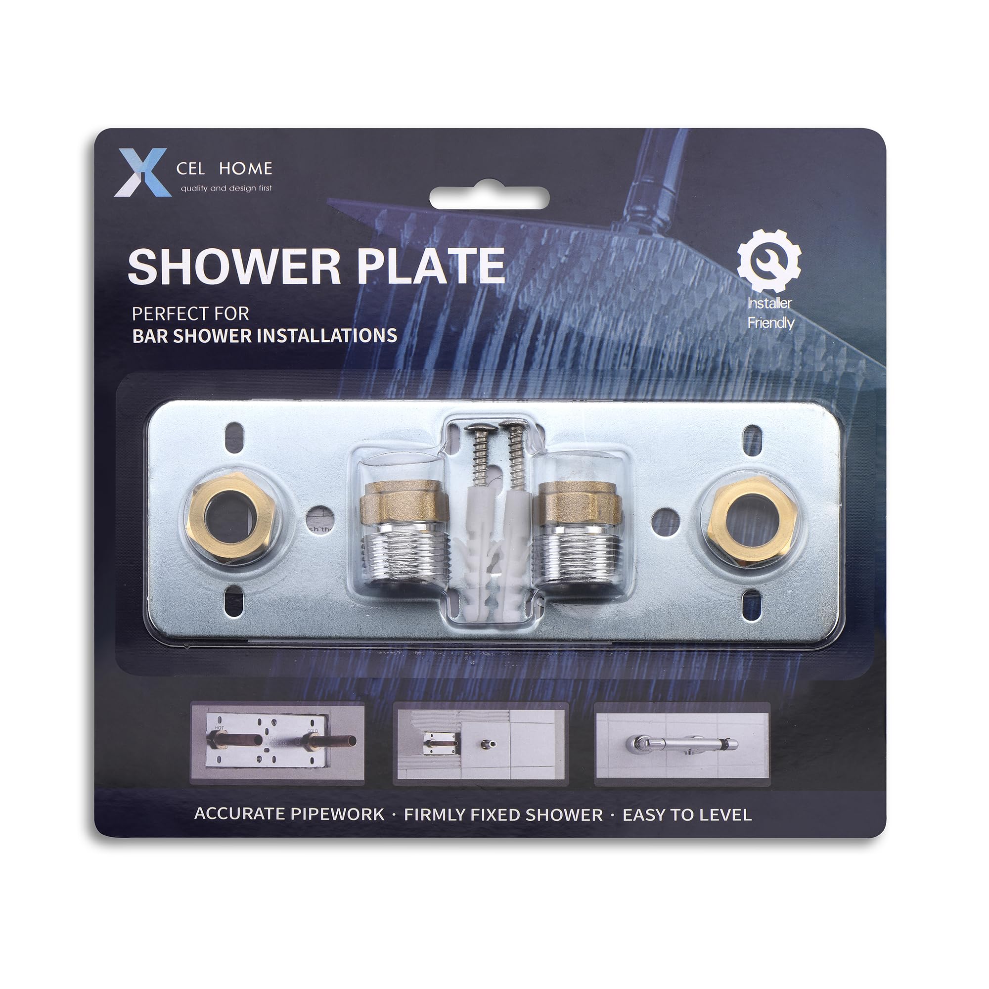 Xcel Home Easy Shower Fixing Plate System, Silver, 1 Shower Plate
