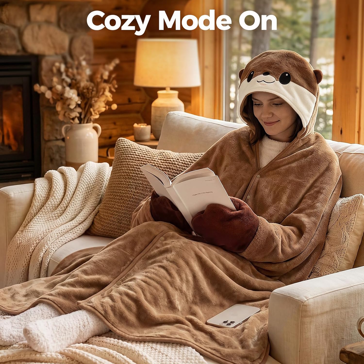 Mewaii Otter Gifts, Wearable Blanket Hoodie, Soft Flannel Otter Blanket image 3
